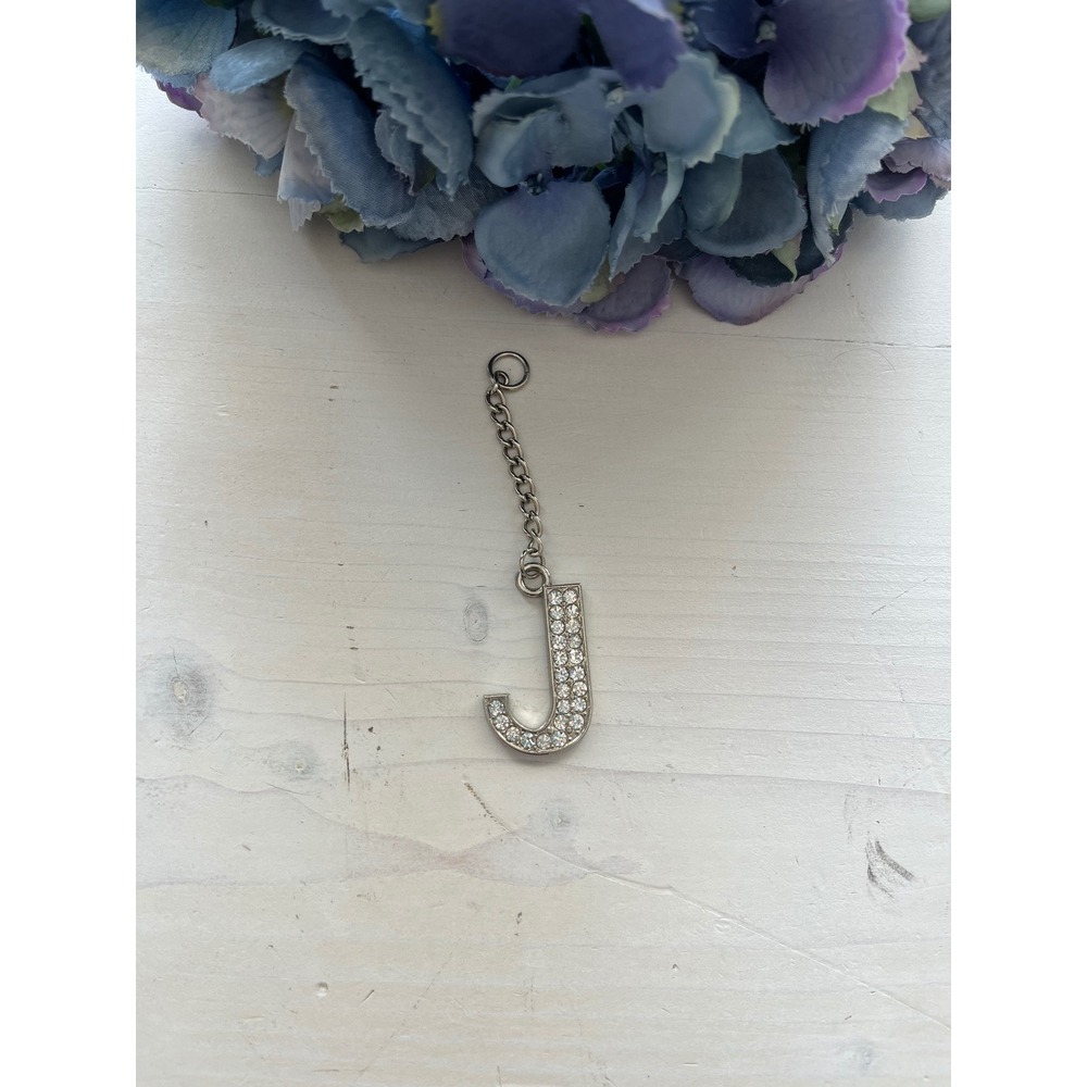 Initial J Rhinestone‎ Silver Charm Pendant Letter Alphabet Jewelry